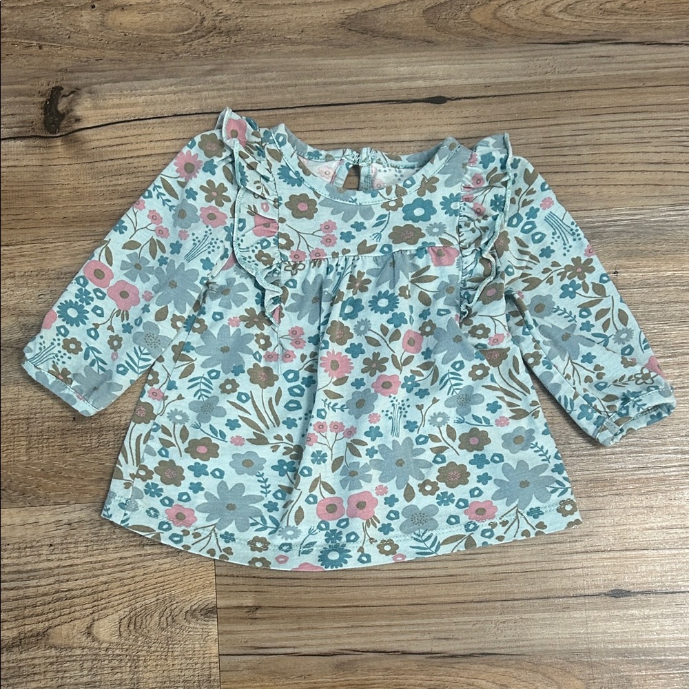 Carter's Blue Floral Ruffle Blouse